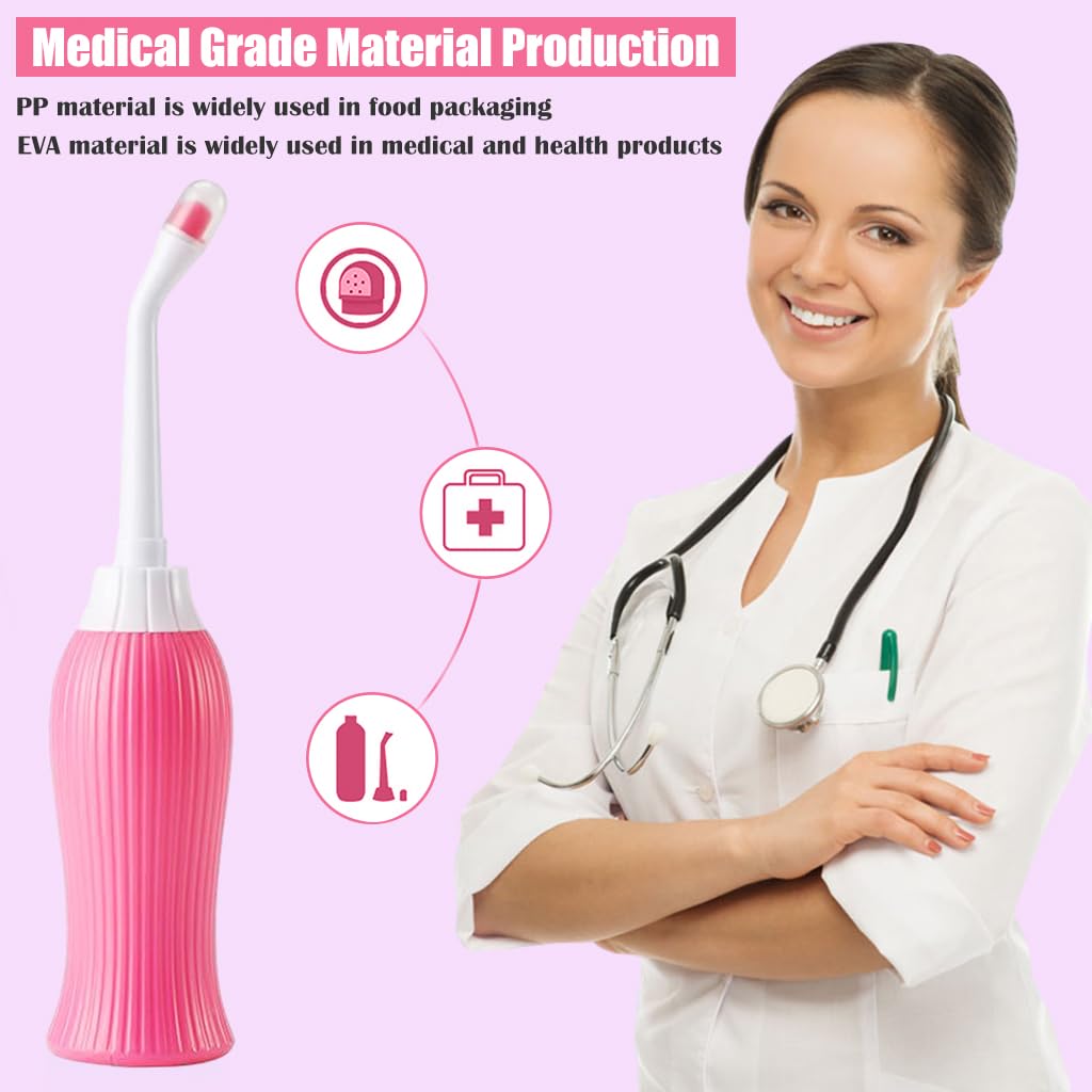 HANNEA 450ml Portable Retractable Travel Bidet for Toilet Handheld Postpartum Perineal Cleansing Childbirth Cleaner with Bag/2 Nozzles- for Outdoor,Camping,Personal Hygiene (Pink) HANNEA 450ml Portable Retractable Travel Bidet for Toilet Handheld Postpartum Perineal Cleansing Childbirth Cleaner with Bag/2 Nozzles- for Outdoor,Camping,Personal Hygiene (Pink)